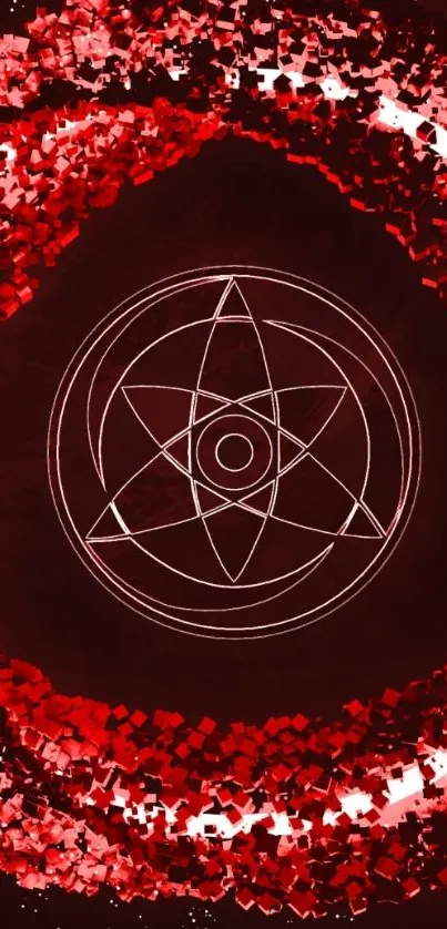 Mystical red circle wallpaper with geometric design.