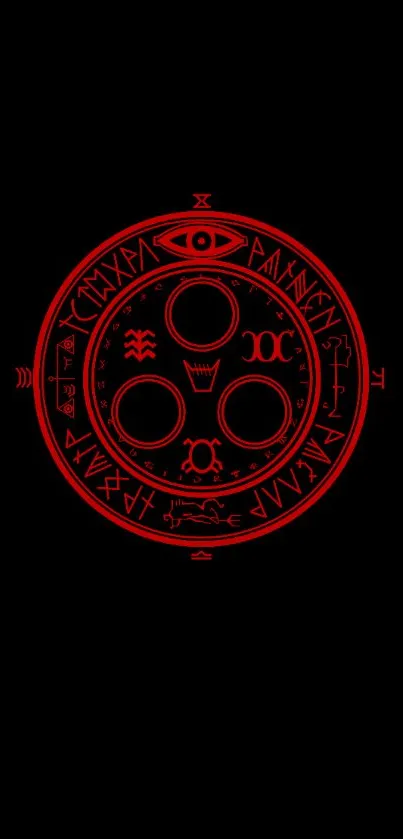 Mystical red circle with symbols on a black background mobile wallpaper.