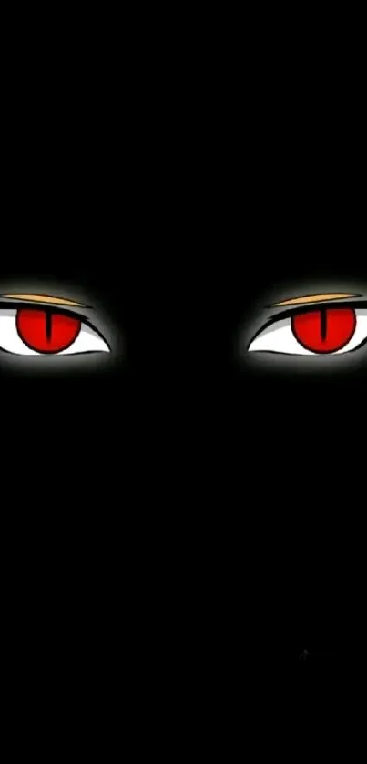 Mysterious wallpaper with glowing red eyes on a black background.