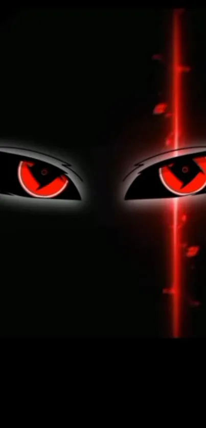 Mystical red eyes glowing on a dark background with a vibrant red streak.