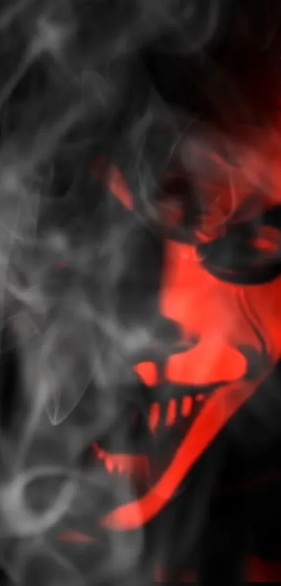 Mystical red mask with smoke effects on wallpaper.