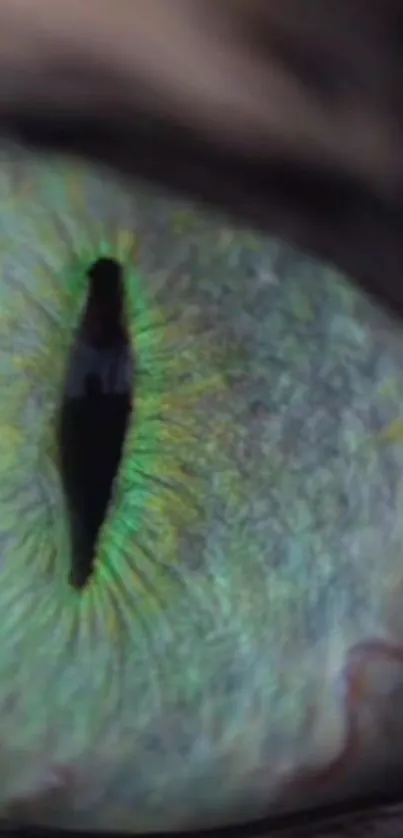 Close-up of a vibrant, mystical reptilian eye with green hues.