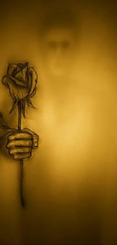 Sepia wallpaper of ethereal figure holding a rose.