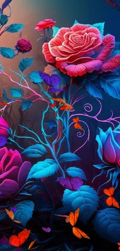 Vibrant surreal rose art with mystical and dreamy colors.