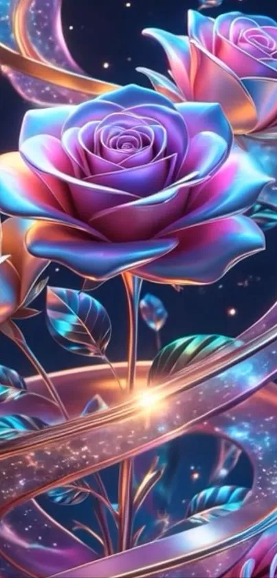 Vibrant mystical rose galaxy art wallpaper.