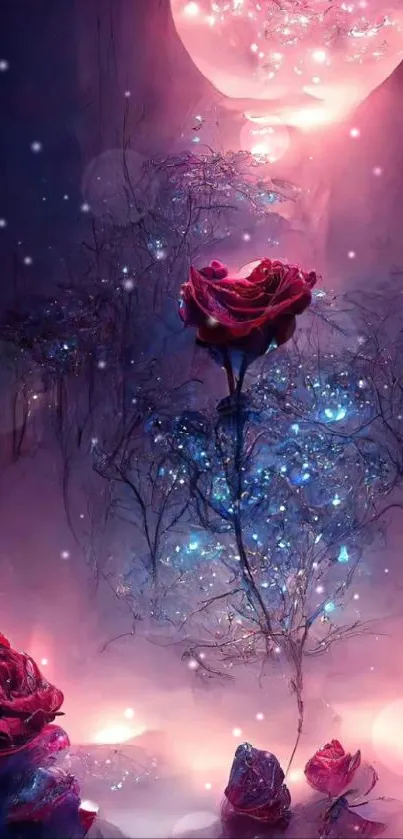 Mystical rose and moonlit scene wallpaper.