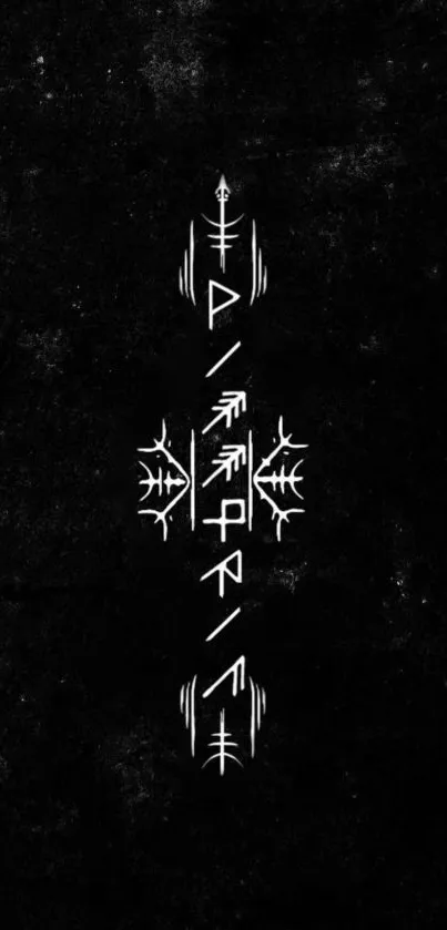 Black wallpaper with mystical runic symbols centered.