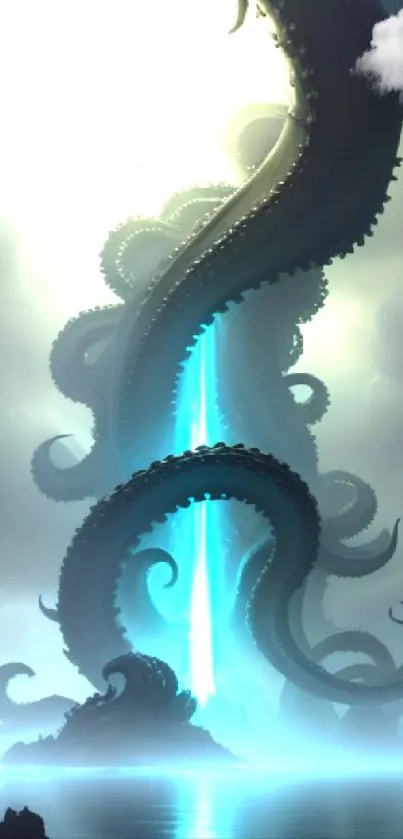 Fantasy sea creature wallpaper with mystical tentacles in a surreal ocean setting.