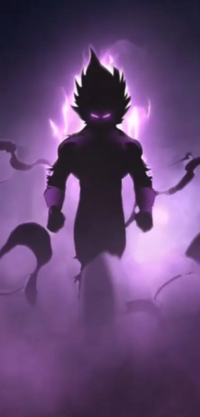 Mysterious figure in purple haze mobile wallpaper.