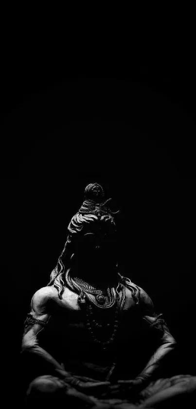 Dark mystical Shiva meditation wallpaper on black background.