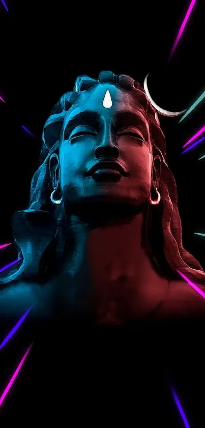 Neon-infused Lord Shiva mobile wallpaper with a mystical vibe.