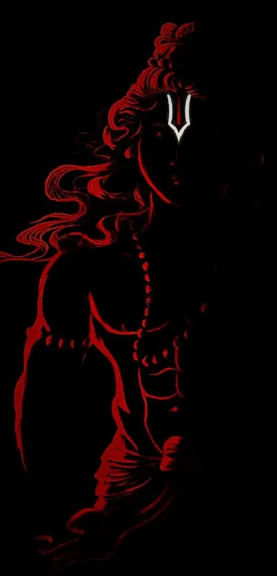 Mystical Shiva silhouette in red and black hues.