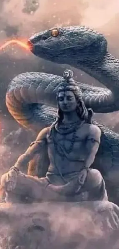 Mystical image of Lord Shiva with serpent and trident, ideal for mobile wallpaper.