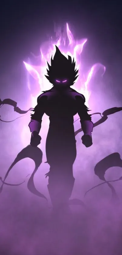 Silhouette with purple energy aura wallpaper design.