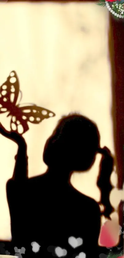 Silhouette of a person with a butterfly, creating a mystical ambiance.