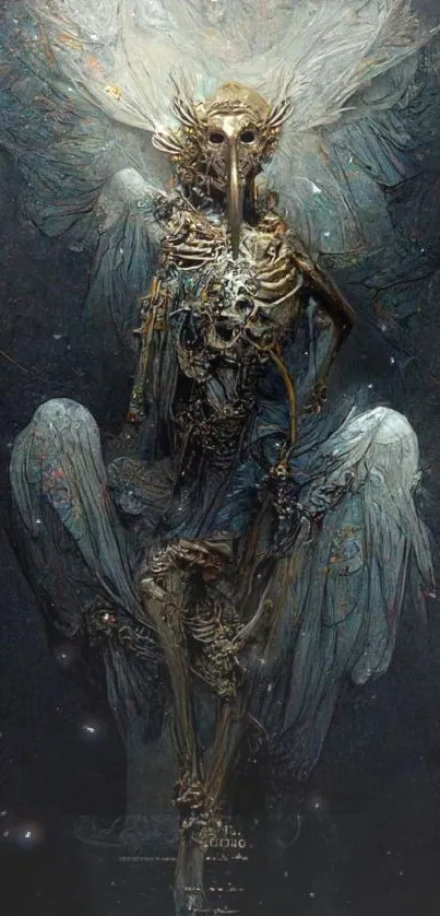 Mystical skeleton artwork with dark tones and intricate details.