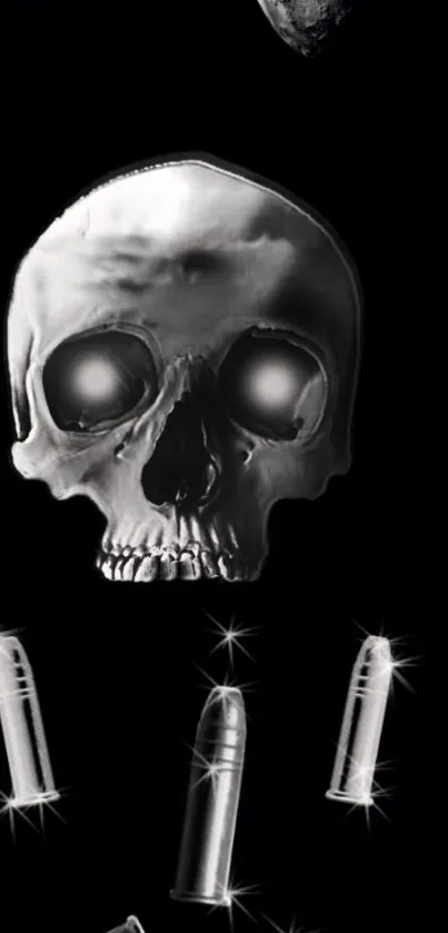 Mystical skull and bullets on a dark background wallpaper.