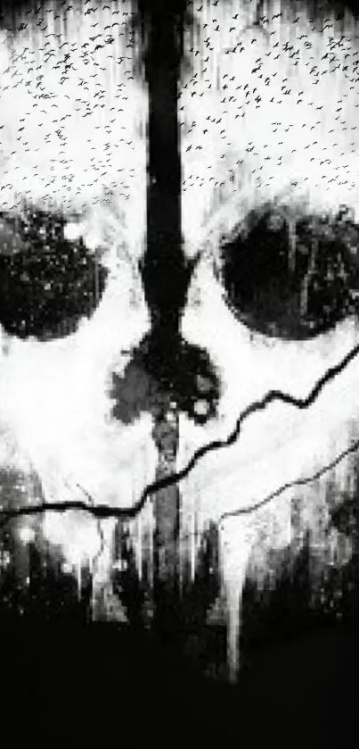 Mystical black and white skull art wallpaper for mobile phones.