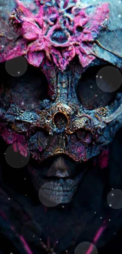 Mystical dark-themed skull art with vibrant colors.