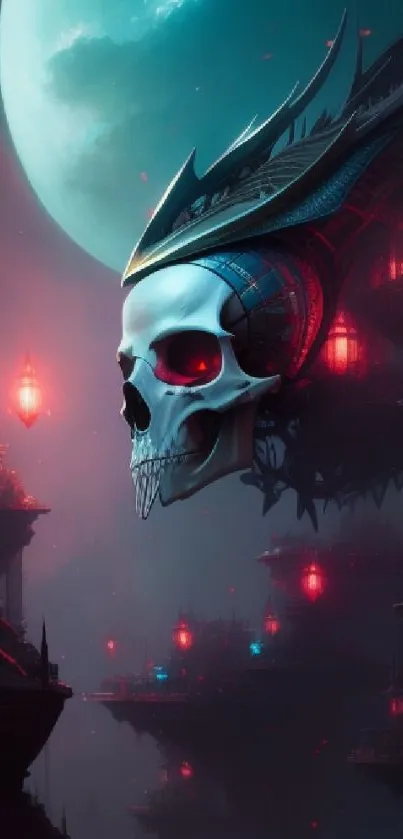 Mystical skull with moonlit background art