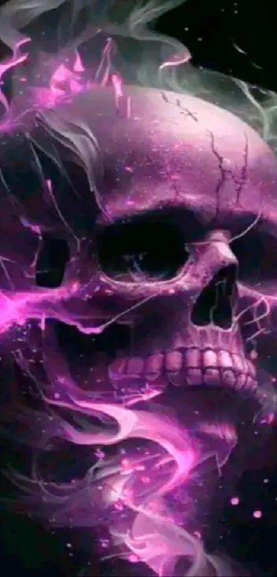 Pink flaming skull wallpaper art design.