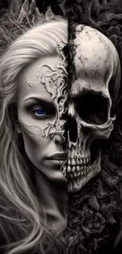 Mystical skull face artwork with gothic and artistic design elements.