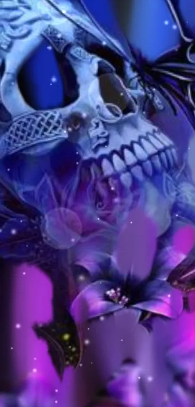 Mystical skull fantasy art with purple hues and intricate details.