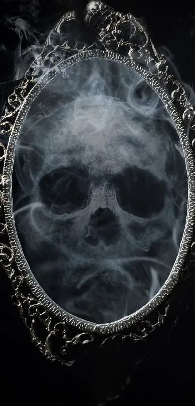 Ornate frame with ethereal skull mist design.