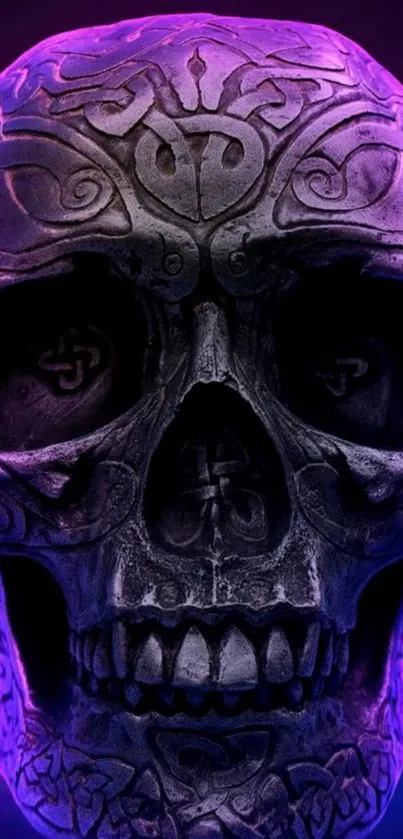 Intricately designed mystical skull with purple and black gradient background.