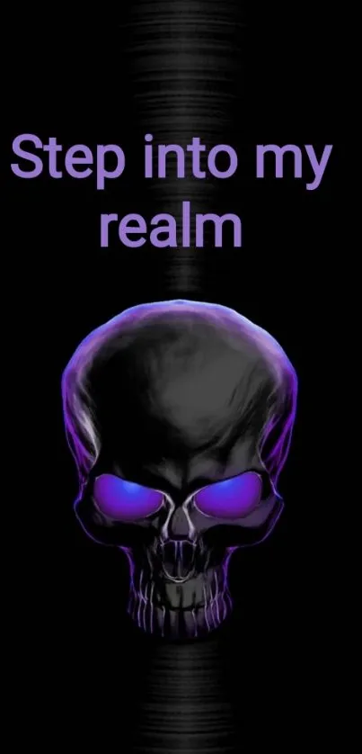 Dark skull wallpaper with purple text