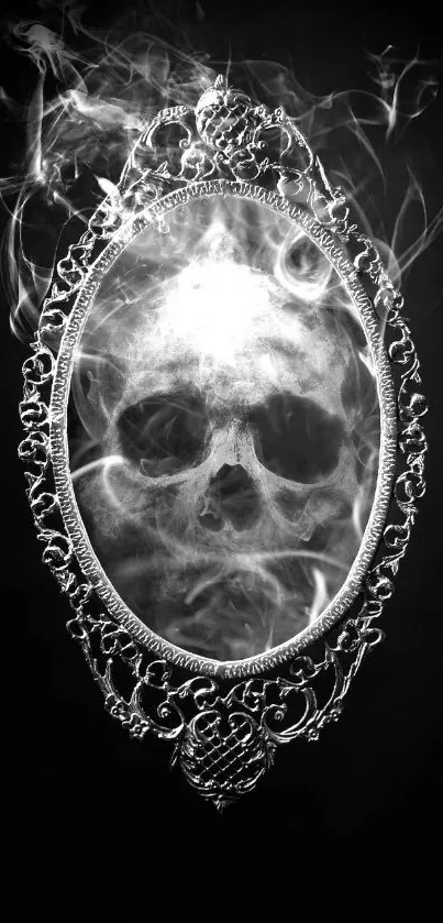 A skull formed by smoke in a decorative mirror.