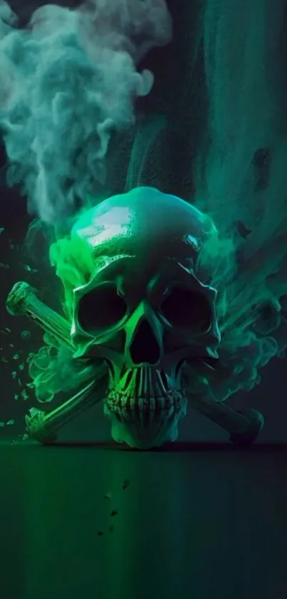 Green smoky skull wallpaper with eerie gothic art.