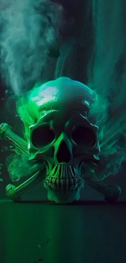 Mystical skull with green vapor art wallpaper.