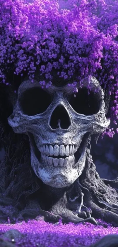 A mystical skull with purple blossoms.
