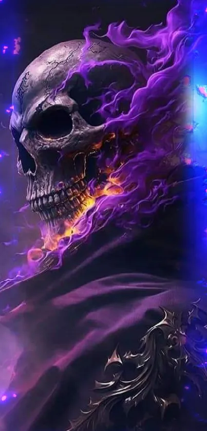 Skull with purple flames swirling around.