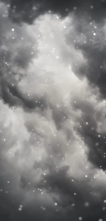 Gray cloudy sky with starry elements in a mystical wallpaper design.