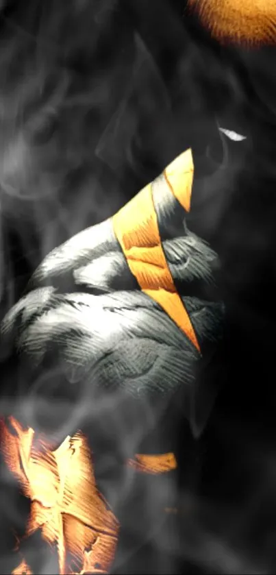 Mystical smoke with vibrant orange accents on black background.