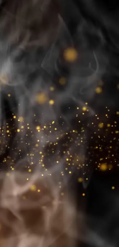 Black and gold smoke with sparkling particles wallpaper.