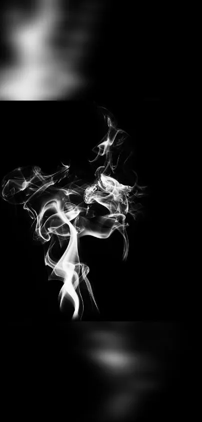 Elegant swirling smoke art on black mobile wallpaper.