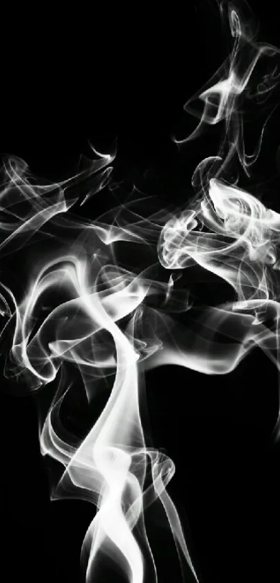 Ethereal white smoke swirls on a black background, creating a mystic and artistic mobile wallpaper.