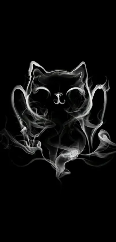 Mystical smoke cat silhouette on dark background wallpaper.