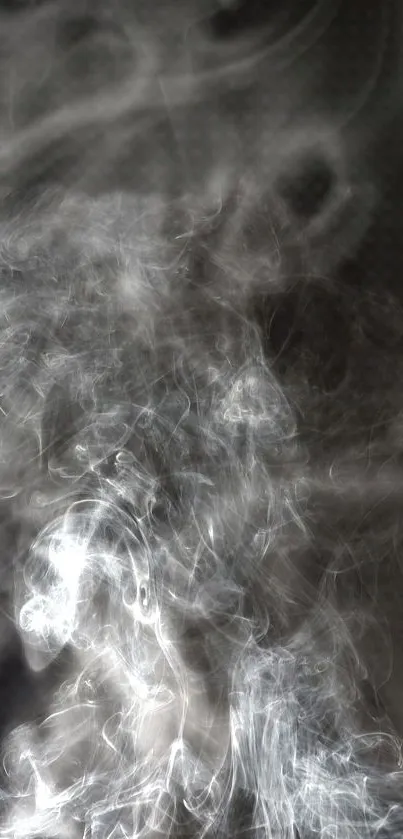 Abstract white smoke swirls on a dark background mobile wallpaper.