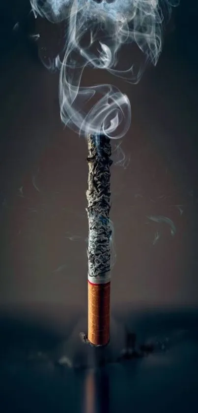 Mystical smoke surrounding a cigarette on dark background.