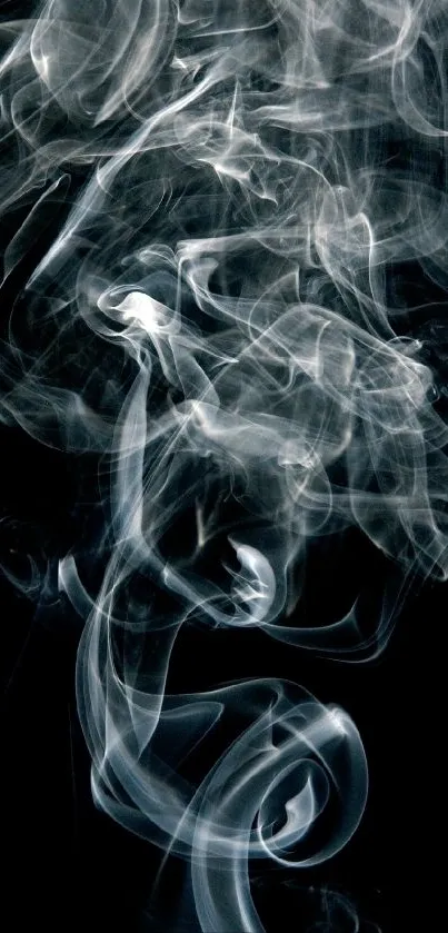 Mystical white smoke on deep black background wallpaper.