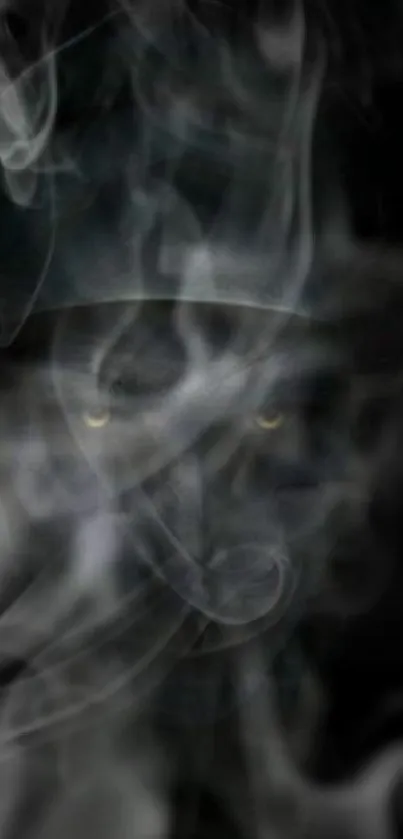 Mystical smoke panther with dark tones and glowing eyes.