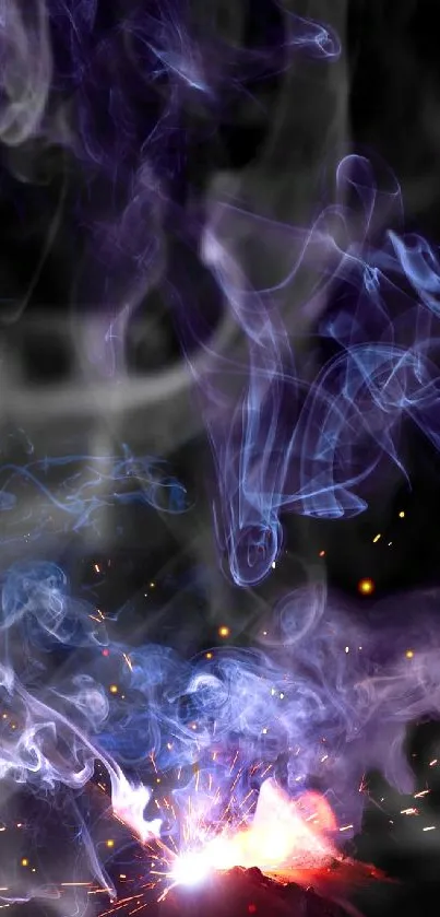 Mystical blue and purple smoke on dark background wallpaper.