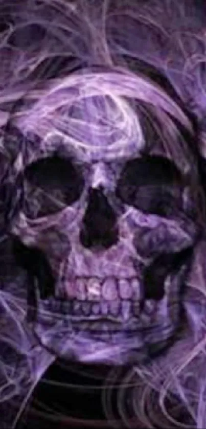 Purple mystical skull with swirling smoke design.