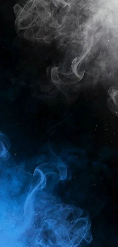 Mystical smoke in black, blue, and white swirls creating an abstract design.