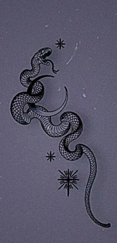 A mystical snake design on a dark lavender background for mobile wallpaper.