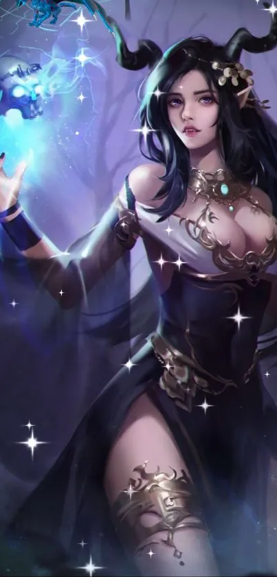 Mystical sorceress with magical aura in fantasy art wallpaper.